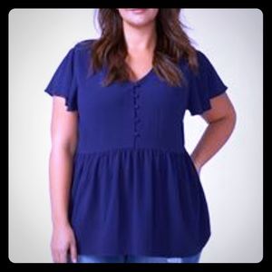 Navy Button Front Peplum Blouse!